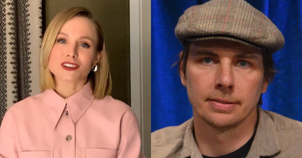 Kristen Bell and Dax Shepard smiling together on red carpet